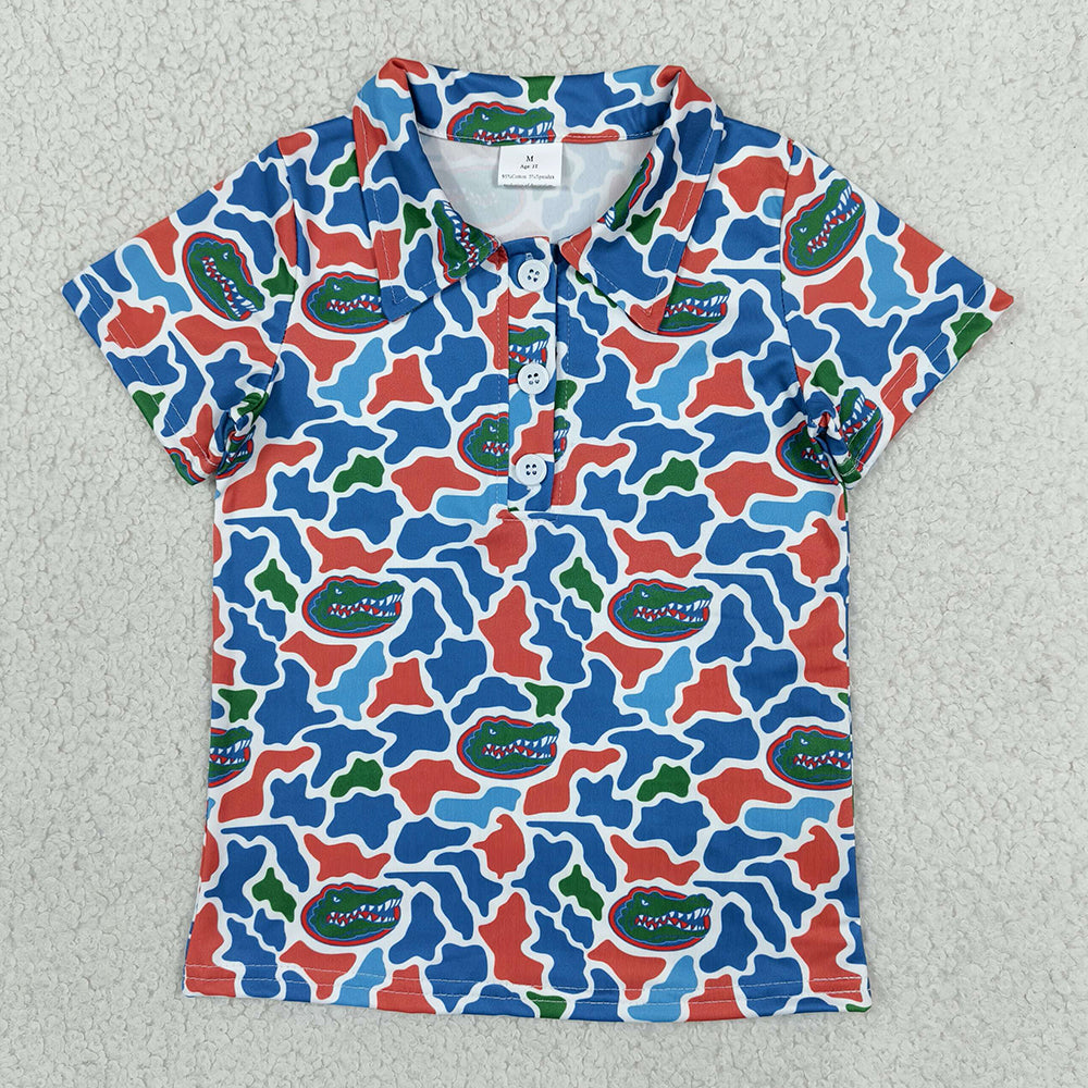 Baby Boys Clothes Short Sleeve Florida Camo Team Button Polo Shirts Top BT1695