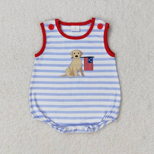 Baby Infant Boys Rompers Blue Stripes Dog Flag Sleeveless Summer Rompers SR1080