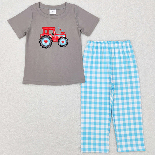 Baby Girls Clothes Valentines Tractor Tunic Ruffle Pants Kids Sibling Clothes Boys Sets GSPO0972