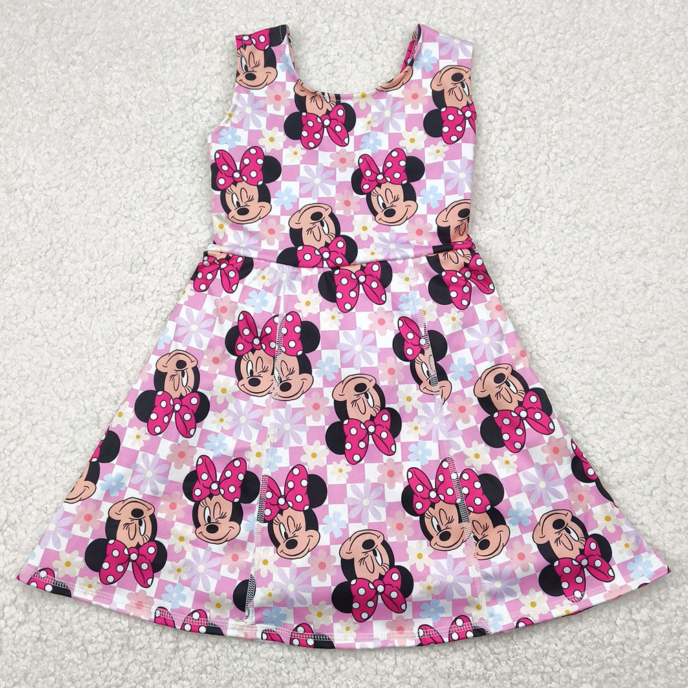 Baby Girls Dress Pink Plaid Sleeveless Cartoon Yoga Skort Knee Length Dresses GSD2461 4.29
