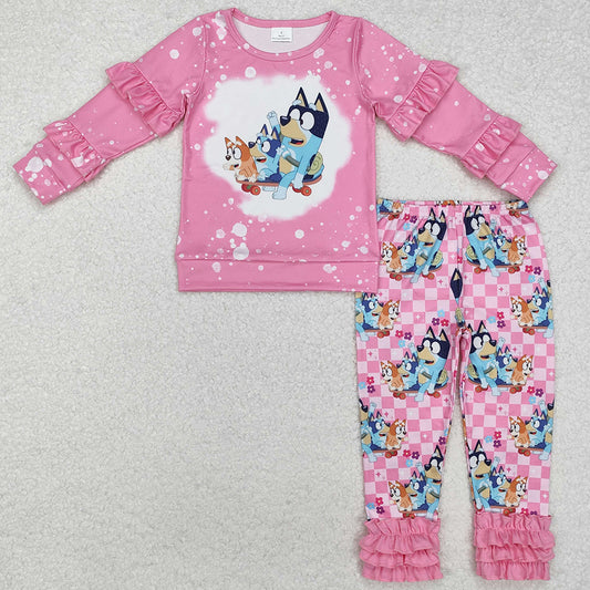 Baby Girls Clothes Pink Dogs Ruffle Shirt Legging Clothes Sets GLP2088