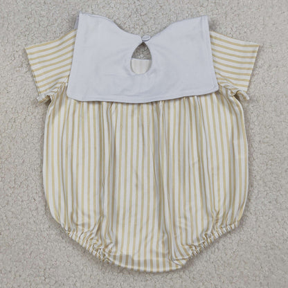 Baby Boys Rompers Embroidery Cross Sheep Sleeveless Yellow Stripe Romper SR3802
