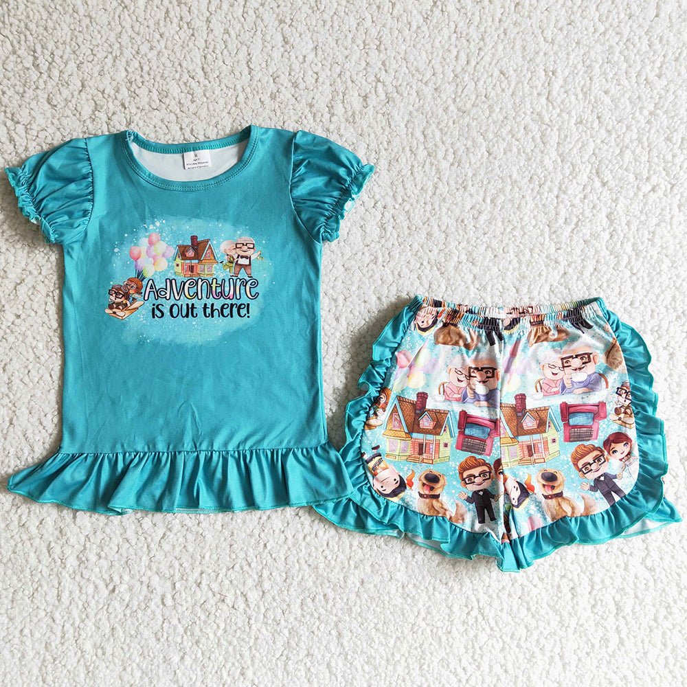 Wholesale Girls Clothes Short Sleeve Ruffle Shorts Set Cute Summer Kids Outfits B12-25