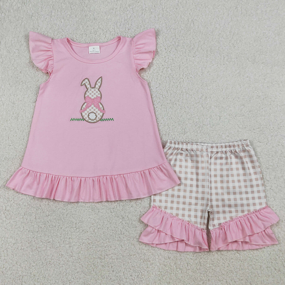 Baby Boys Clothes Embroidery Rabbit Shirt Checked Shorts Easter Clothes Sets BSSO0305 GSSO0374