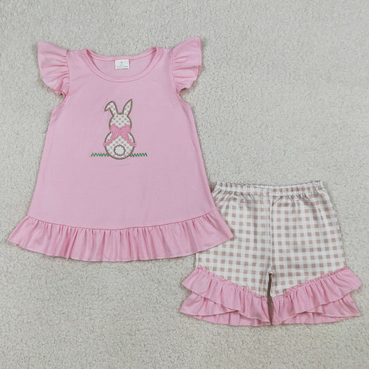Baby Girls Clothes Embroidery Rabbit Shirt Checked Shorts Easter Clothes Sets BSSO0305 GSSO0374