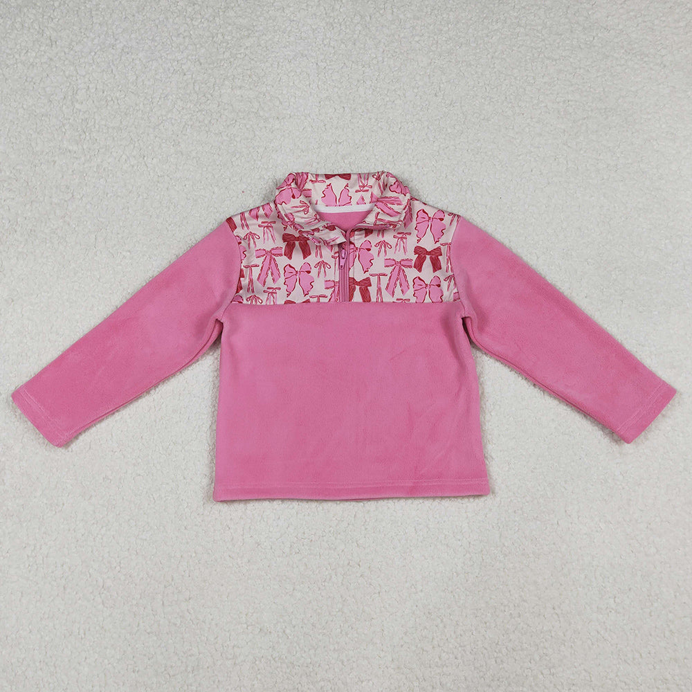 Baby Girls Clothes Pink Bows Plaid Zipper Pullover Tops GT1149 9.20