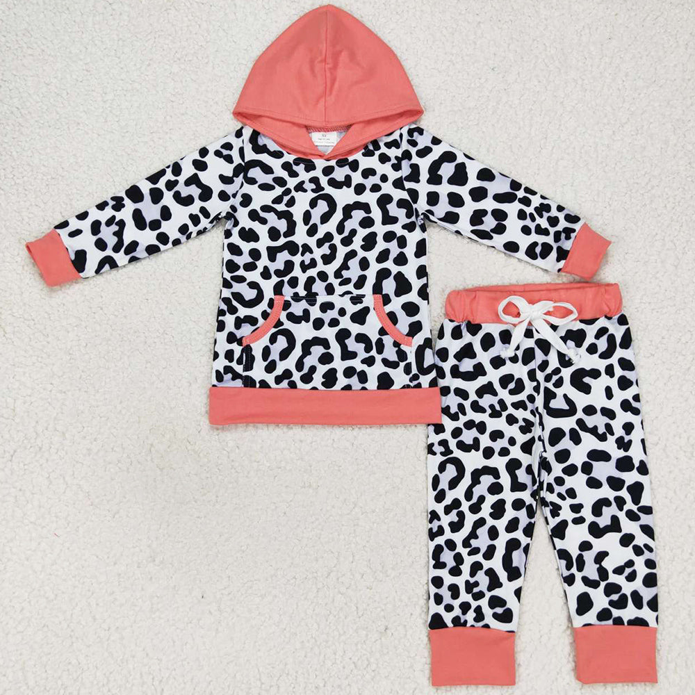 Hot Sale Girls Clothes Leopard Hoodies Sets GLP0795