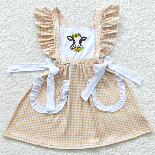 Baby Girls Dress Western Cow Sunflowers Knee Length Dresses GSD0299