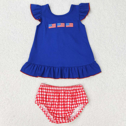 Baby Girls Clothes 4th Of July Flags Tunic Bummies Sets GBO0311