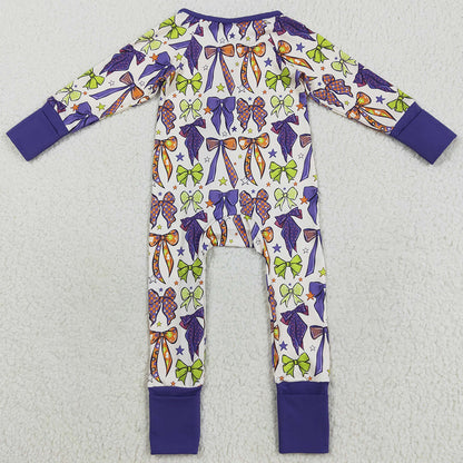 Baby Girls Rompers Long Sleeves Purple Bows Zipper Footie Rompers LR2403 8.5