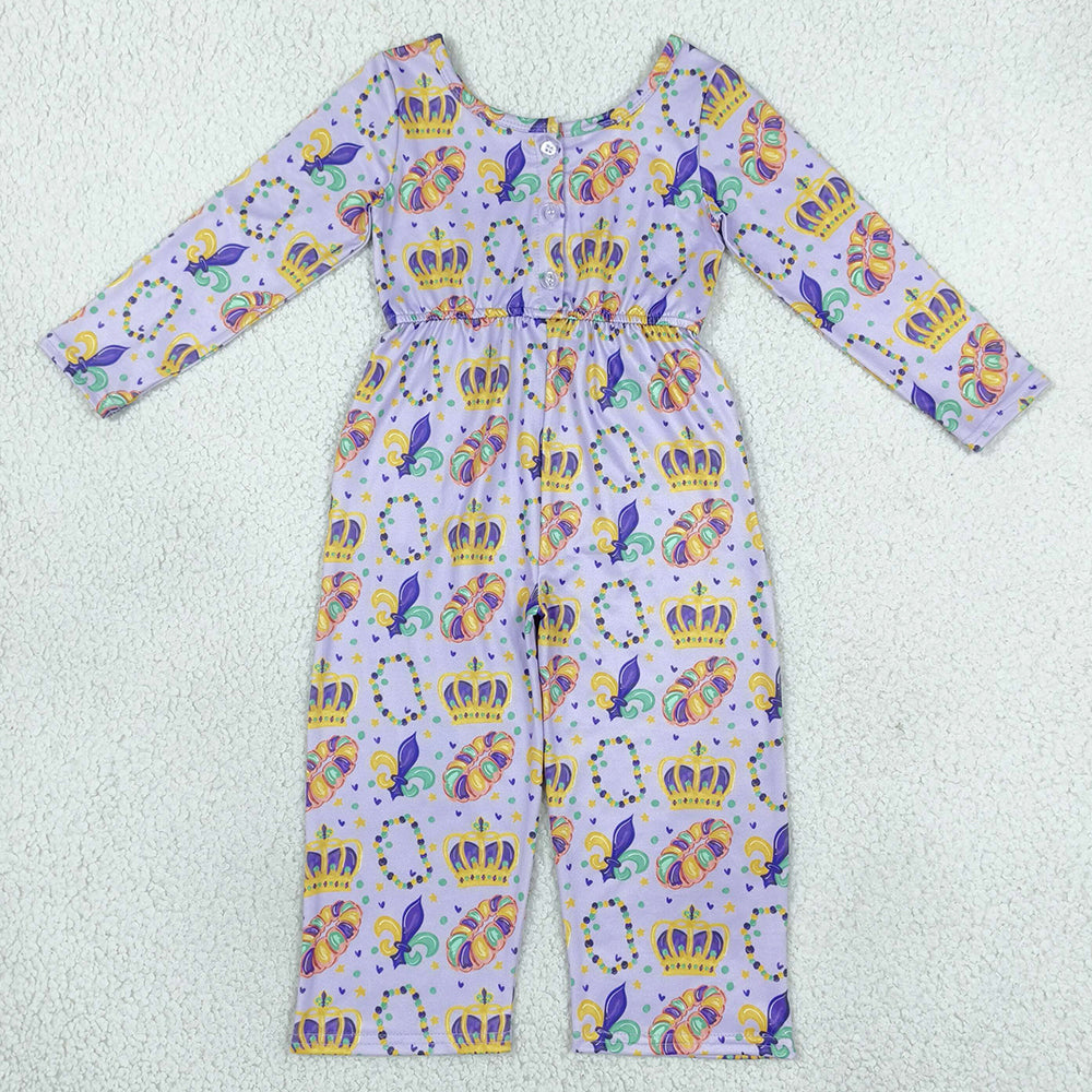 Baby Girls Long Sleeve Mardigras Crowns Donuts Anchors Pockets Pant Jumpsuits LR3339