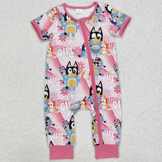 Baby Infant Girls Rompers Daddy's Girl Dogs Pink Zip Rompers SR2105