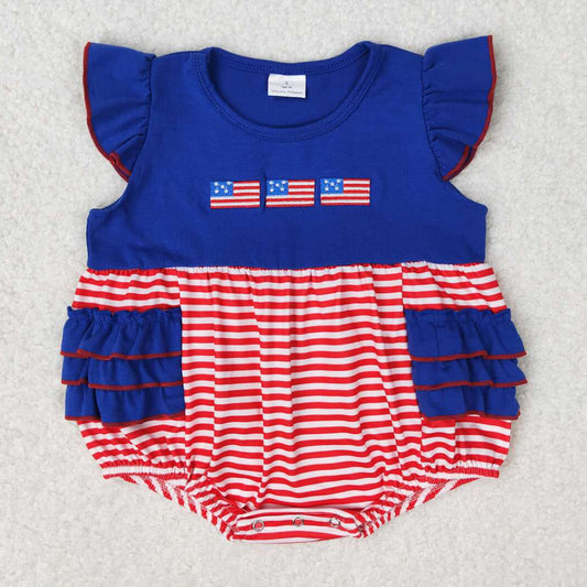 Baby Infant Girls Romper Red Stripes Flags Flutter Sleeve Rompers SR1211