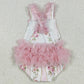 Baby Infant Girls Rompers Pink Tulle Strap Floral Stripe Ruffle Rompers SR2964 7.7