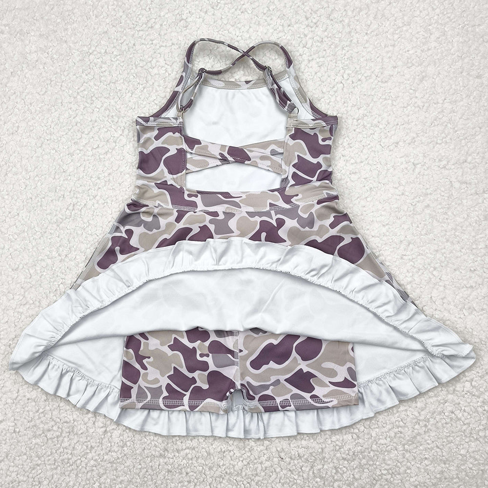 Baby Girls Dress Strap Purple Camo Yoga Ruffle Knee Length Dresses GSD2312 4.29