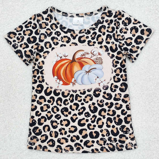 Baby Girls T-shirts Leopard Pumpkin Short Sleeve Tee Shirts Tops GT0688