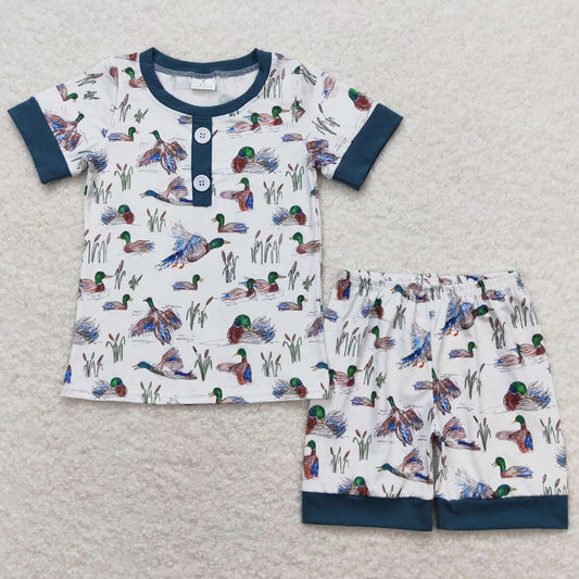 Baby Boys Pajamas Ducks Short Sleeve Tee Shirt Top Shorts Sibling Pajamas Sets BSSO0524