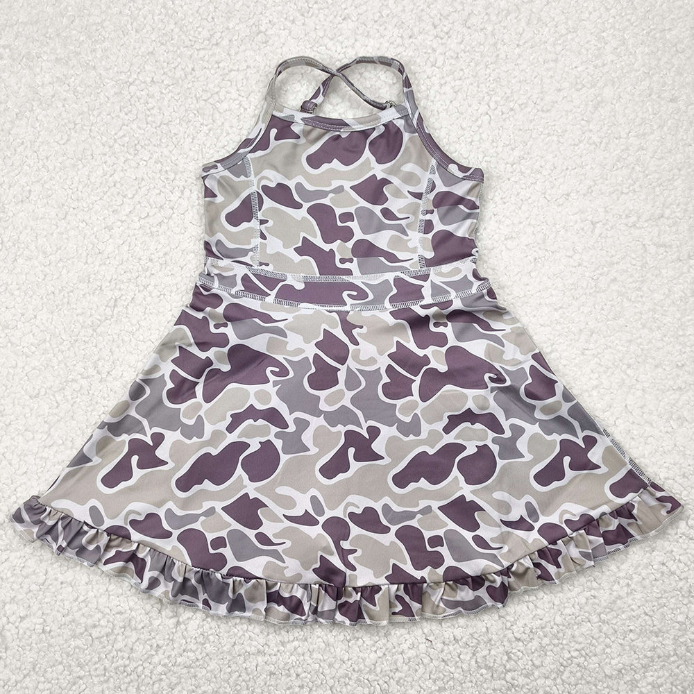 Baby Girls Dress Strap Purple Camo Yoga Ruffle Knee Length Dresses GSD2312 4.29