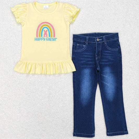 Baby Girls Clothes Easter Rainbow Shirts Toddler Denim Pants Sets GSPO1137