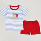 Baby Girls Clothes 4th Of July Dog Flag Bow Top Ruffle Shorts Sibling Clothing Boys Sets GSSO0663