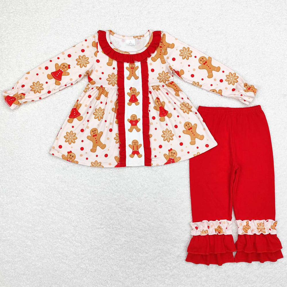 Baby Girls Clothes Christmas Gingerbread Ruffle Top Red Pants Sets GLP1697