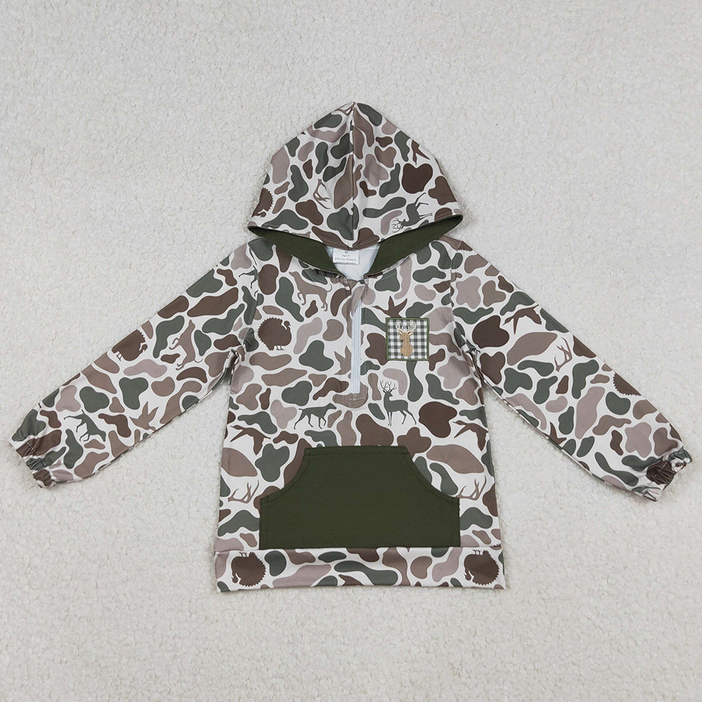 Baby Boys Clothes Embroidery Deer Dog Ducks Camo Pocket Zipper Hunting Hoodies BT1304 10.4
