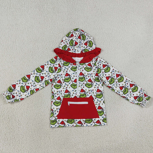 Baby Girls Clothes Green Frogs Lights Pocket Zip Christmas Ruffle Hoodies Top GT1163
