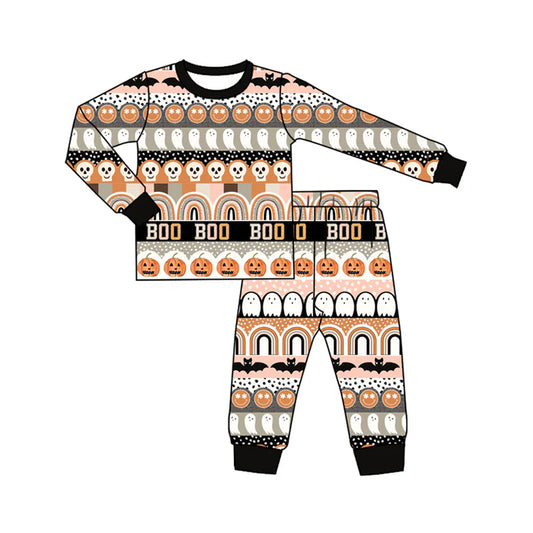 Preorder (moq 5)Baby Boys Long Sleeves Black Smiles Rainbows Stripe Top Pant Pajamas Set 6.2