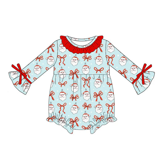 Preorder (moq 5)Baby Girls Blue Long Sleeves Bows Santa Ruffle Rompers 5.17