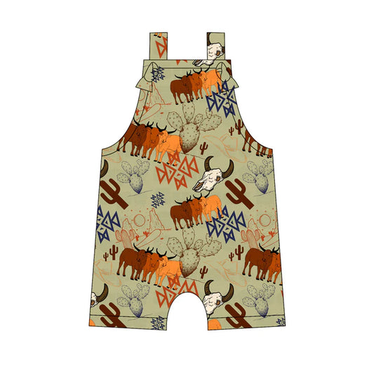Preorder moq 5 Baby Boys Straps Western Cow Cactus Rompers 5.12