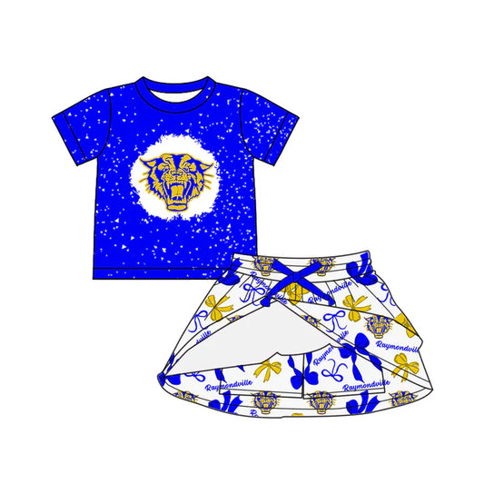 Preorder (moq 5)Baby Girls Short Sleeves Raymondville Top Bows Plaid Skorts Team Set 6.30