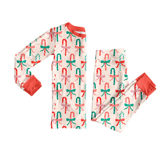 Preorder(moq 5) Baby Girls Christmas Candy Cane Top Pants Lounge Wear Pajamas Sets 8.15