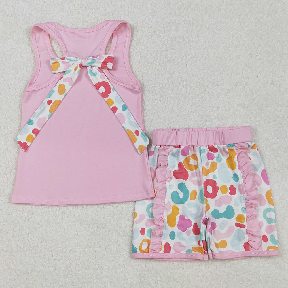 Baby Girls Clothes Pink Pocket Bow Vest Ruffle Leopard Shorts Sets GSSO1981 3.7