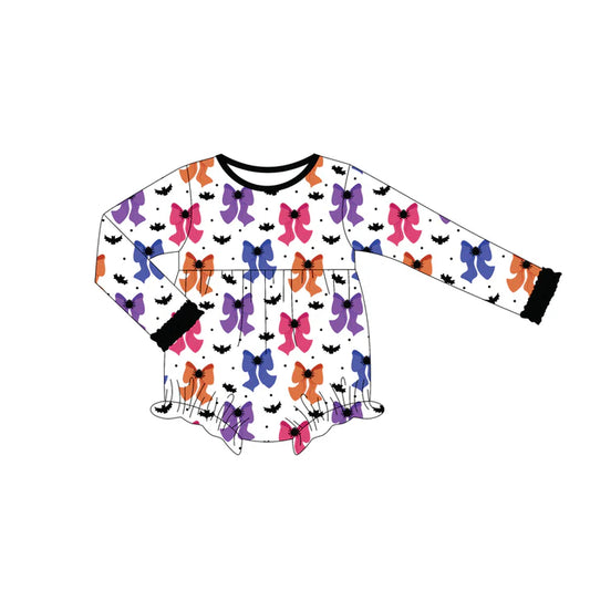 Preorder (moq 5)Baby Girls Long Ruffle Sleeves Colorful Bows Bats Bummies Rompers 6.13