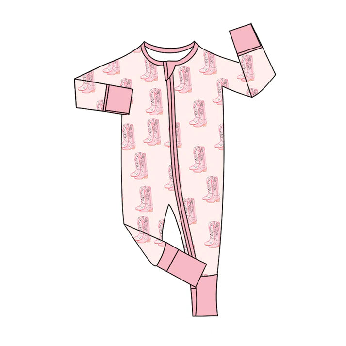 Preorder (moq 5)Baby Girls Flower Boots Plaid Western Two Way Zip Convertible Rompers 11.26