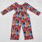 Baby Girls Jumpsuits Orange Navy Flowers Long Sleeve Fall Jumpsuits LR1836