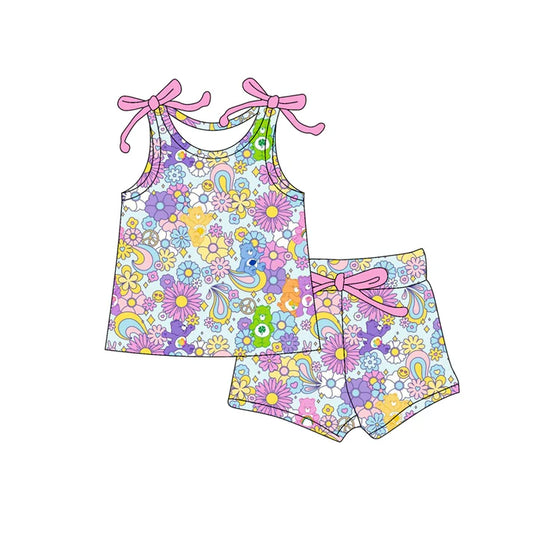 Preorder moq 5 Baby Girls Bows Sleeveless Flowers Smiles Top Short Set 4.16