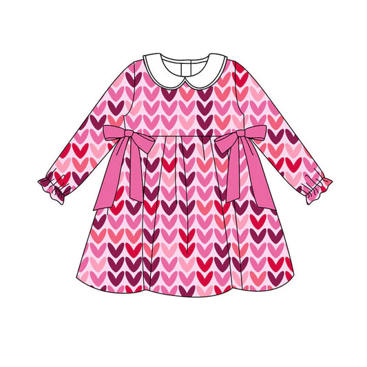 Preorder (moq 8)Baby Girls Pink Hearts Bows Valentine Knee Length Dresses 9.11