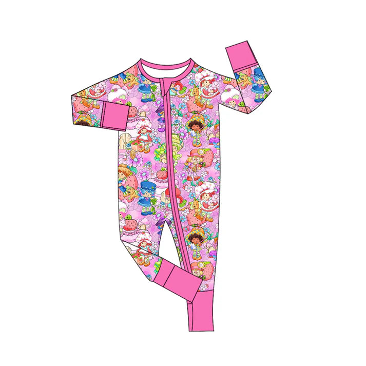 Preorder (moq 5)Baby Girls Cartoon Strawberry Girls Zipper Footie Rompers 10.29