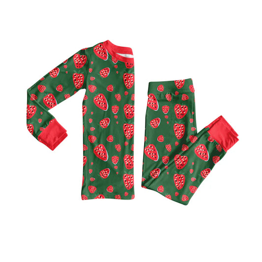 Preorder(moq 5) Baby Girls Green Strawberry Top Pants Lounge Wear Pajamas Sets 8.11