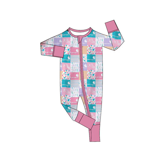 Preorder (moq 5)Baby Boys Western Cow Boots Stars Pink Zip Long Sleeves Rompers 6.9