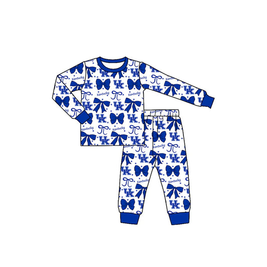 Preorder (moq 5)Baby Girls Blue Kentucky UK Team Bows Top Pants Pajamas Sets 8.29