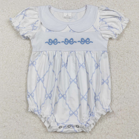 Baby Infant Girls Rompers Bows Blue Short Sleeve Rompers SR1969