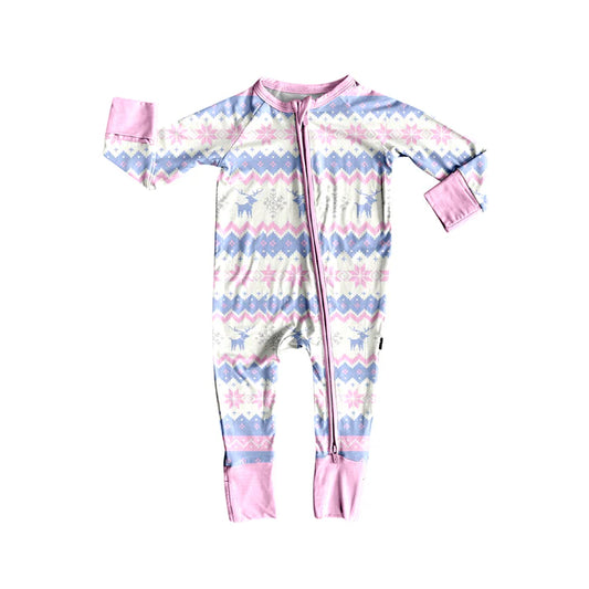 Preorder (moq 5)Baby Girls Long Sleeves Lavender Deer Snowflake Zipper Rompers 5.24