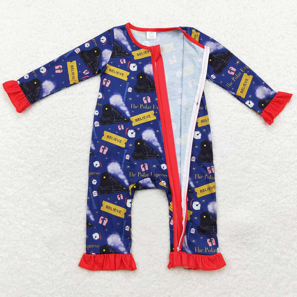 Baby Infant Girls Rompers Christmas Train Zip Bamboo Rompers LR1132