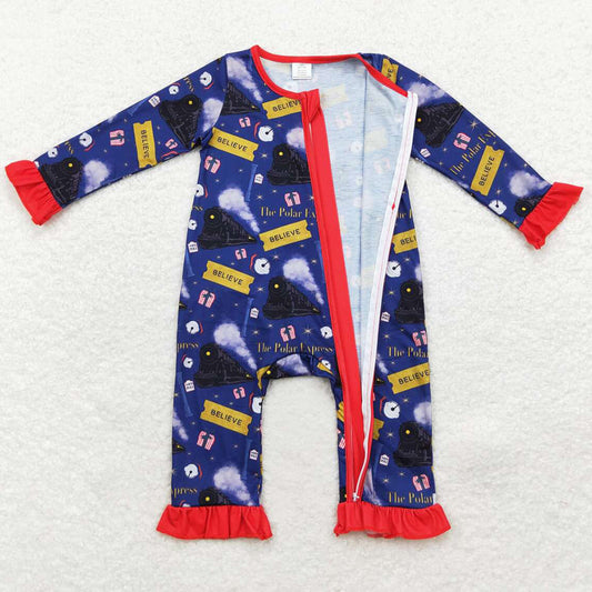 Baby Infant Girls Rompers Christmas Train Zip Bamboo Rompers LR1132