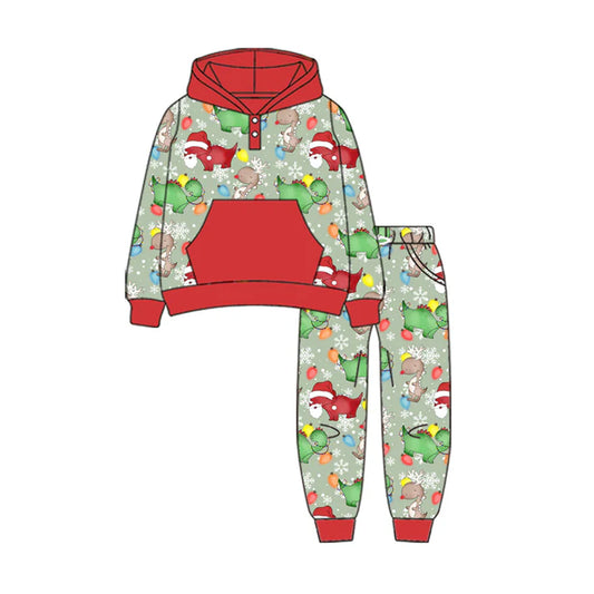 Preorder (moq 5)Baby Boys Christmas Green Soldier Hoodie Top Jogging Pants Sets 8.14