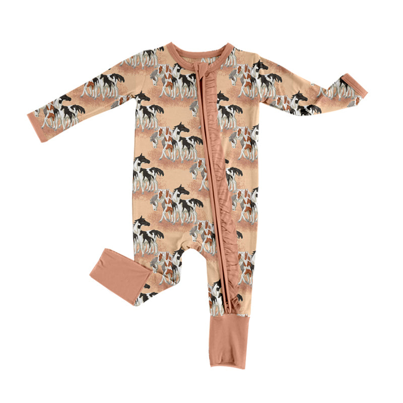 Baby Infant Girls Rompers Western Horses Zip Rompers Preorder MOQ 5