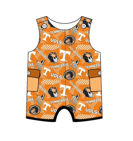 Preorder (moq 5)Baby Girls Orange Sleeveless T Vols Dogs Team Shorts Rompers 6.17