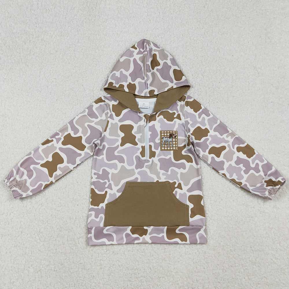 Embroidery Dog Duck Baby Boys Clothes Camo Pocket Zipper Hunting Hoodies Top BT1302 10.4